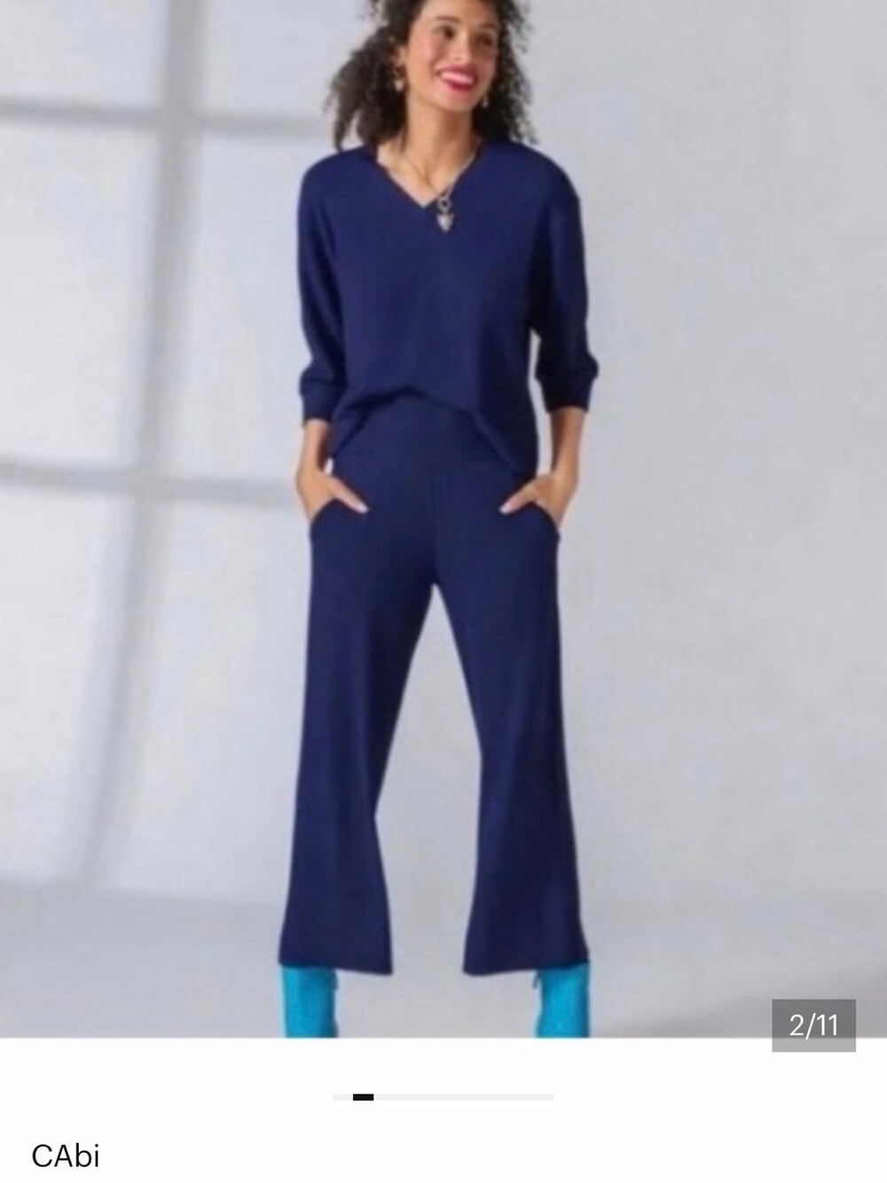 CAbi Cuddle Navy Wide-Leg Knit Pants